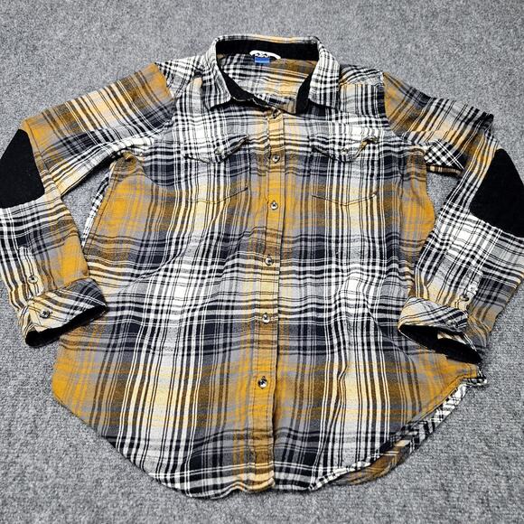 Kavu Casual Button-Up Shirt Fits Medium (no tag) Blue Yellow Plaid Elbow Pads - Picture 1 of 7